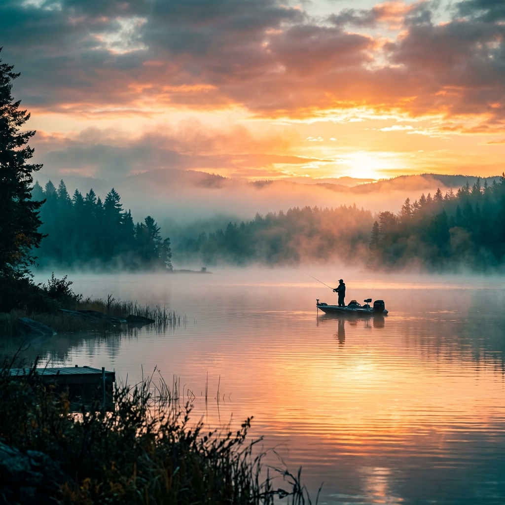 Angelgewässer bei Sonnenuntergang
